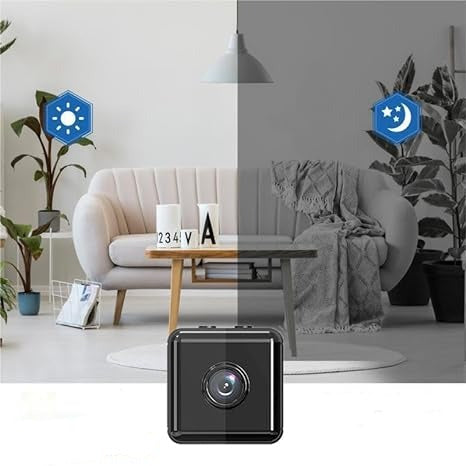 Compact black wireless mini camera for discrete home security & office surveillance with motion detection.
