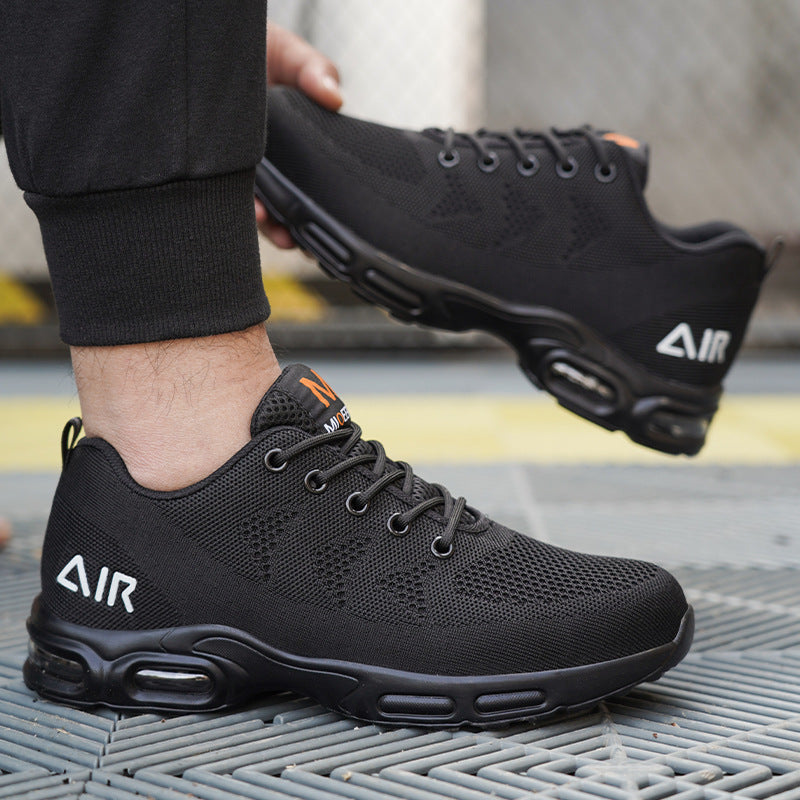 Lightweight black work boots, unisex, featuring steel toe and water-resistant for safety.