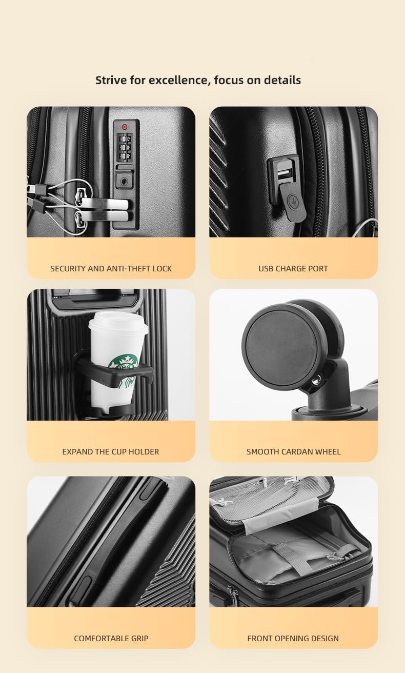 Secure black smart carry-on luggage featuring a TSA lock, USB port, & tough hard shell for peace of mind.