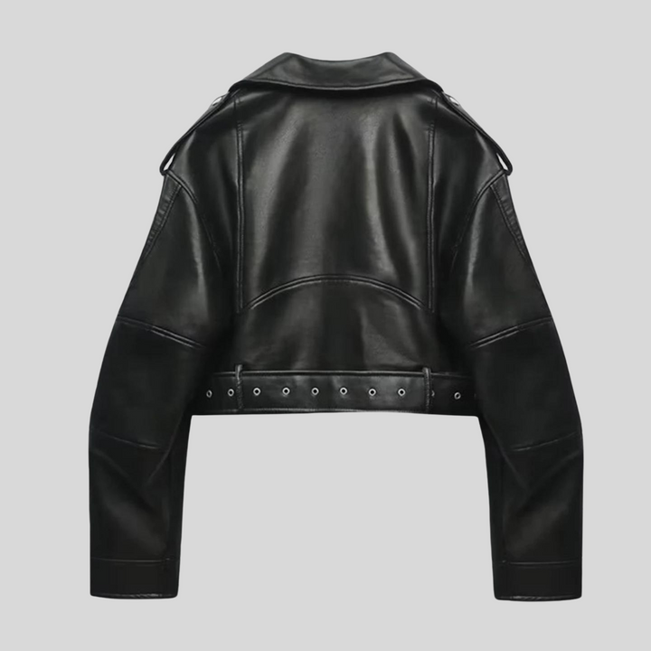 Stylish black tailored biker jacket for women, offering a modern chic silhouette and fashion outerwear.