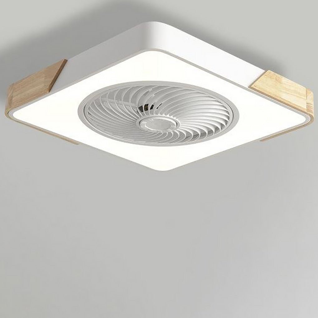"Bladeless ceiling fan light with remote, sleek circular design, integrated LED, suitable for modern and farmhouse decor."