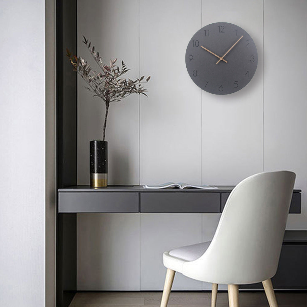 Blue silent Scandinavian wall clock, minimalist wood design for modern home decor.