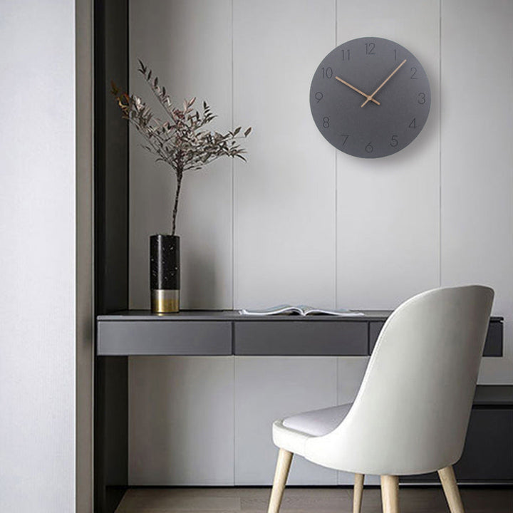 Blue silent Scandinavian wall clock, minimalist wood design for modern home decor.