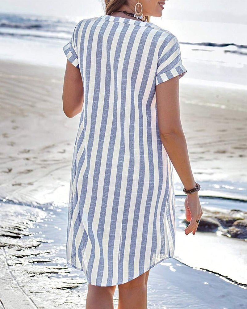 Effortless women's striped shirt dress for everyday wear, offering comfort and versatile summer fashion.