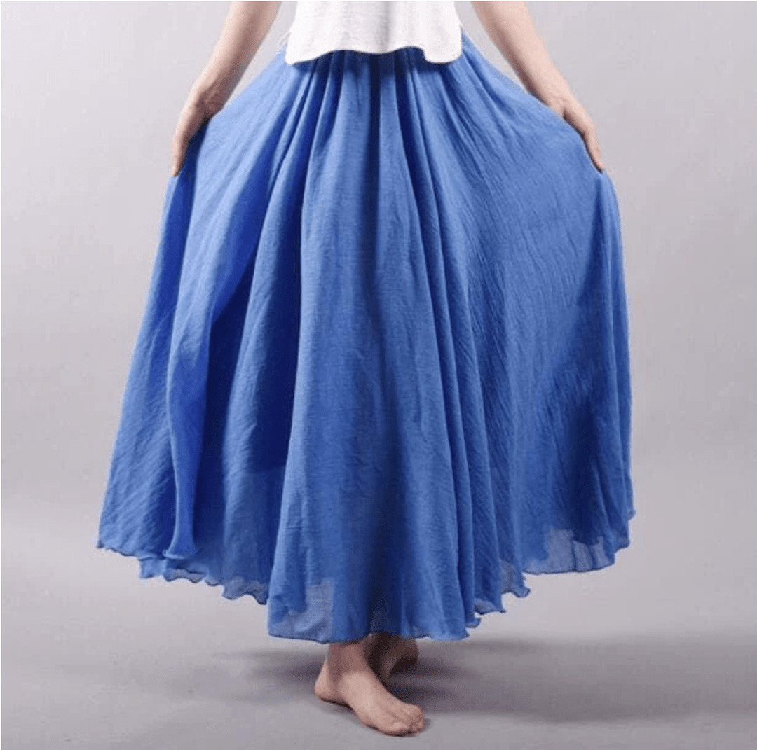 Bohemian flowy linen maxi skirt for women, perfect for summer casual wear