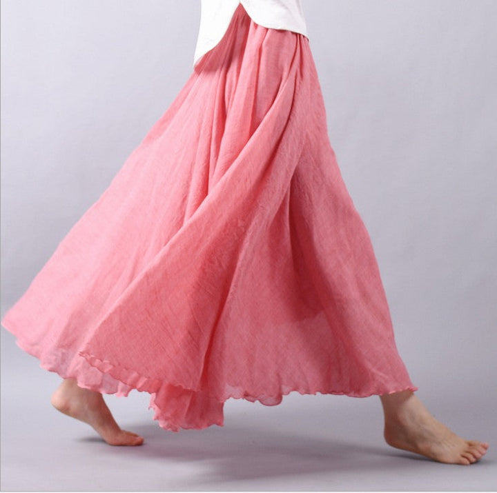 Women's new bohemian flowy linen maxi skirt, versatile for casual or beach outings