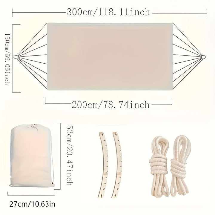 Bohemian Tassel Hammock, a cozy striped cotton sanctuary for indoor or outdoor relaxation and comfort.