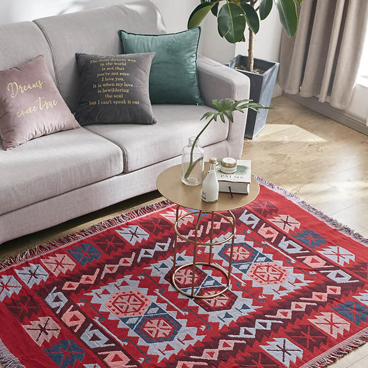 Bohemian tassel knitted throw blanket for cozy sofa & home decor.