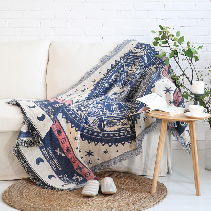 Soft cotton blend bohemian throw with decorative tassels for living room.
