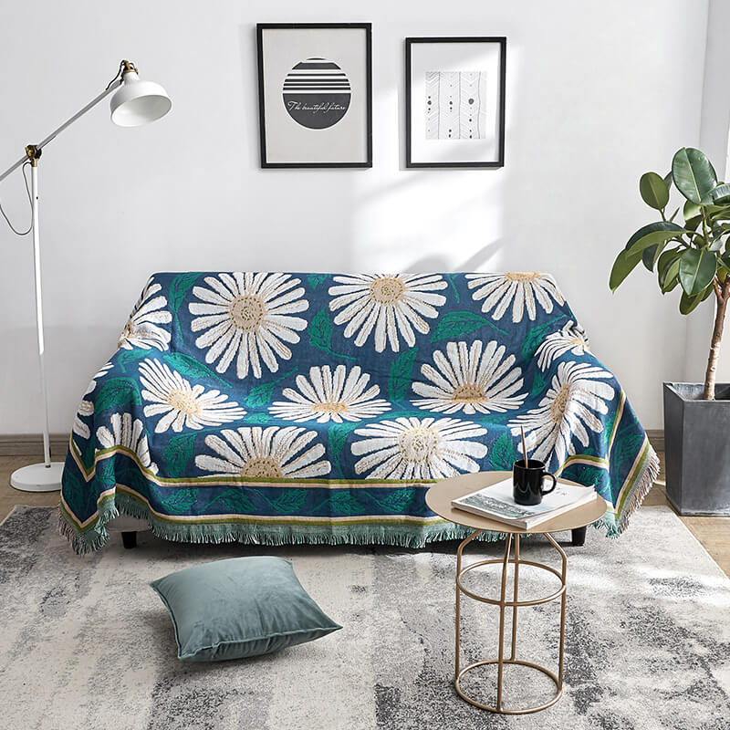 Decorative bohemian tassel throw blanket, ideal for home accents.
