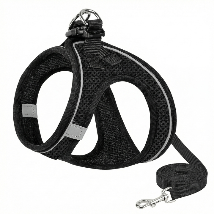 Reflective cat harness for enhanced pet safety during night walks, a comfortable and secure outdoor accessory.