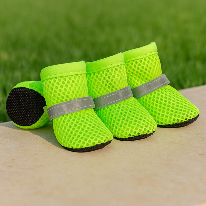 Breathable mesh dog shoes providing all-terrain paw protection for your pet, perfect for outdoor walks.