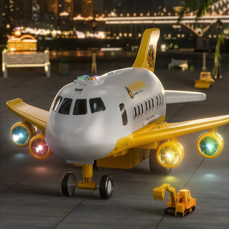 Bright Skies interactive toy airplane for kids with lights, encouraging imaginative play for young pilots.