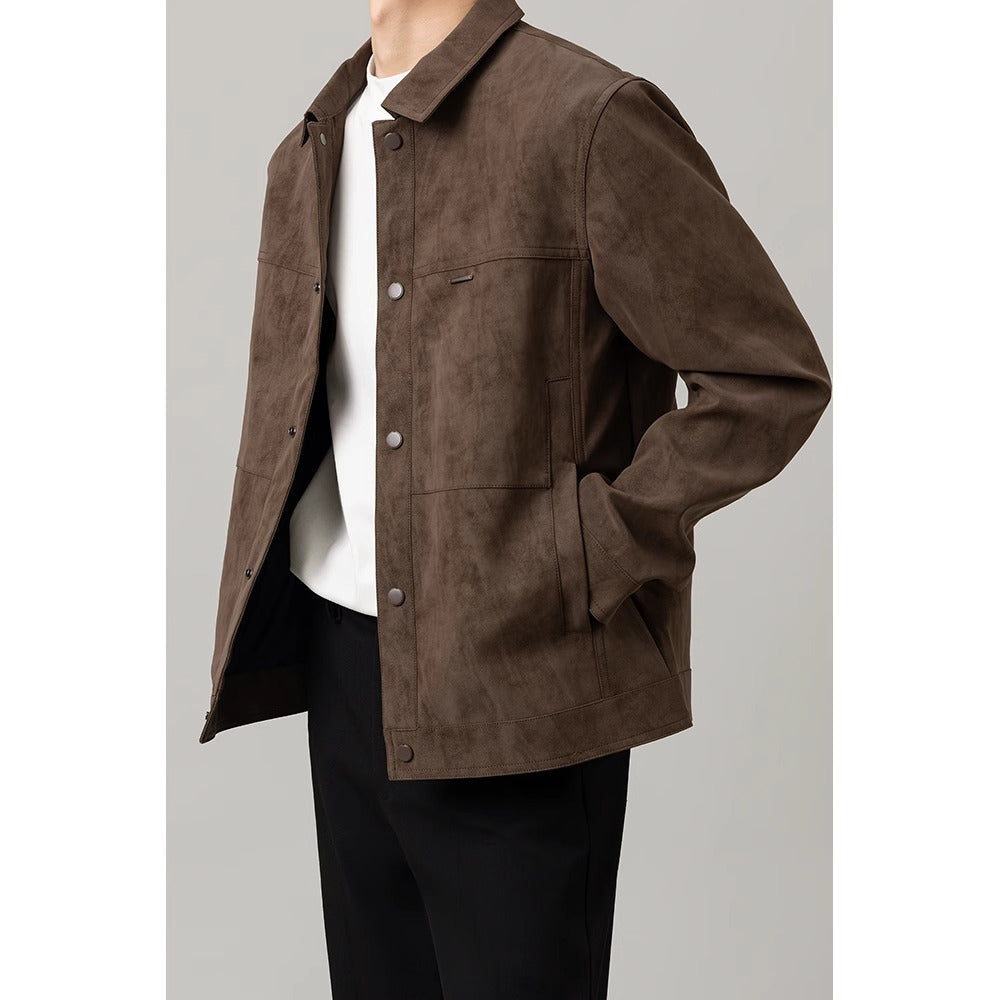 Black men's shacket with practical chest pockets, a stylish and comfortable collared outerwear.