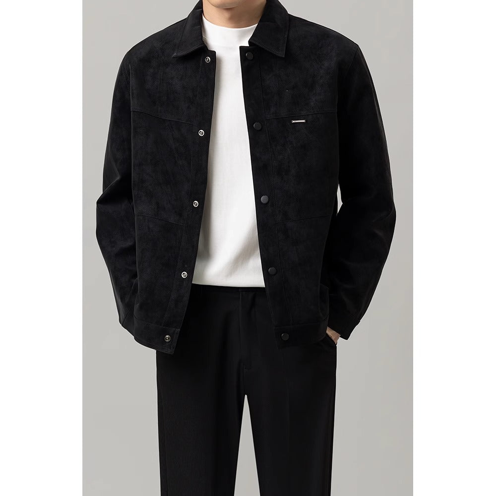 Collared brown men's button-down jacket, an essential piece for casual outerwear and layering.