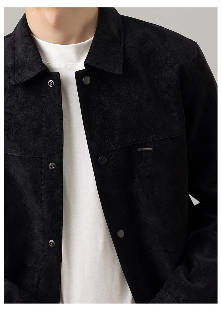 Men's versatile black button-down shirt jacket, perfect for an effortless casual layering look.