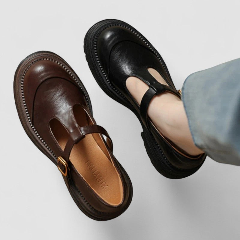 Comfortable black orthopedic Mary Janes for women, featuring a classic T-strap