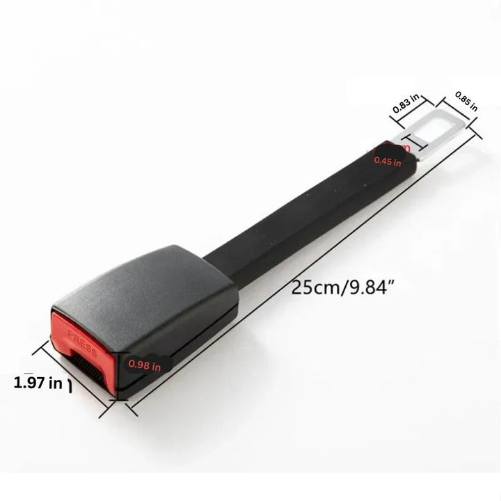 Car seat belt extender with an elevated, rigid buckle for comfortable, safe, and easy vehicle access.