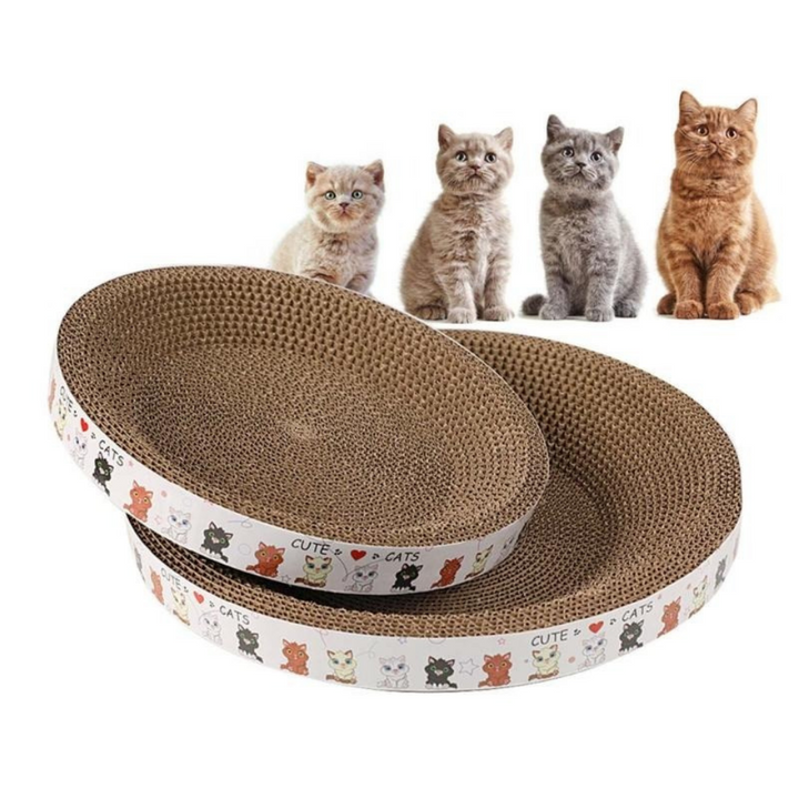Cardboard cat scratcher lounge with a rest bed for feline comfort. Durable pet furniture, an interactive scratch pad.