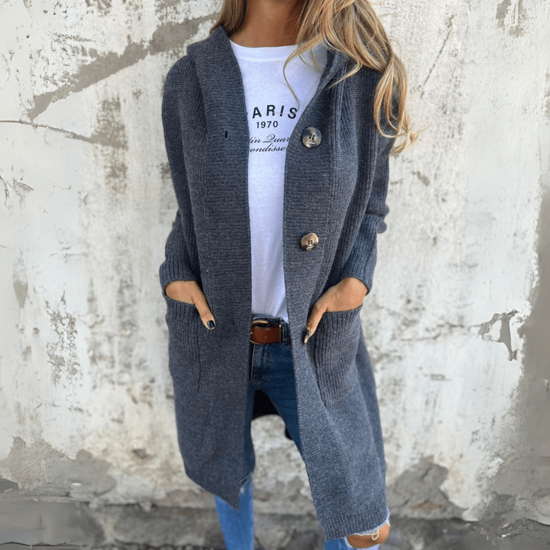 Stylish women's long cardigan, ideal casual knitwear for layering in spring and fall seasons.