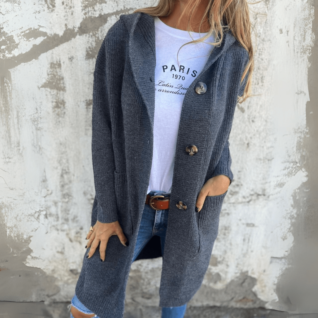 Comfortable long open-front cardigan for women, versatile as casual loungewear and outerwear.