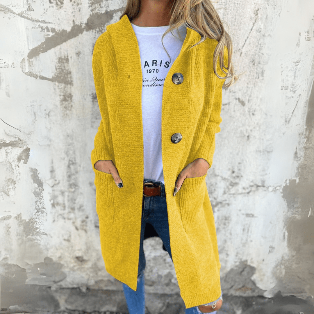 Fashionable women's long knitwear cardigan, an open-front style for easy casual layering.