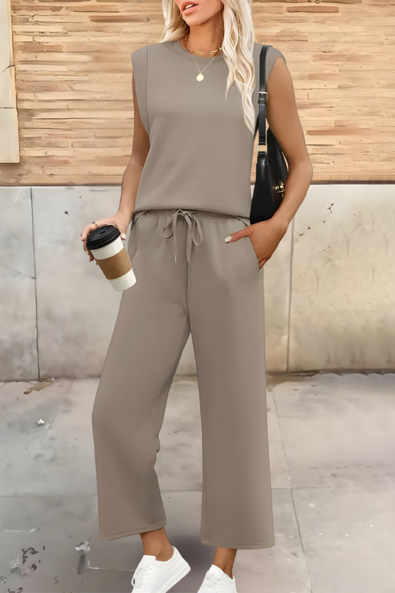 Stylish women's casual set for summer, a two-piece loungewear outfit designed for comfort.