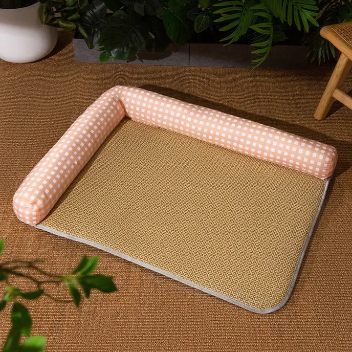 Summer pet cooling mat, an essential cat bed with raised edge for ultimate comfort and cool relaxation.