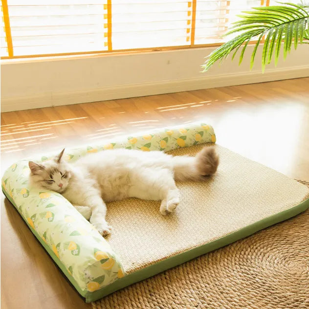 Premium pet accessory: a cool mat cat bed with raised edge for superior summer comfort and support.