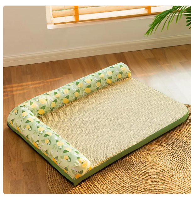 Durable, washable pet cooling mat, a raised-edge cat bed providing essential summer comfort & relaxation.