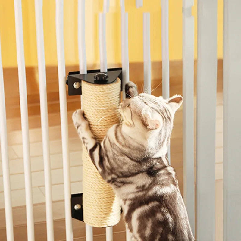 Cat door frame sisal scratching roller protects furniture & walls. Vertical cat scratcher for enrichment.