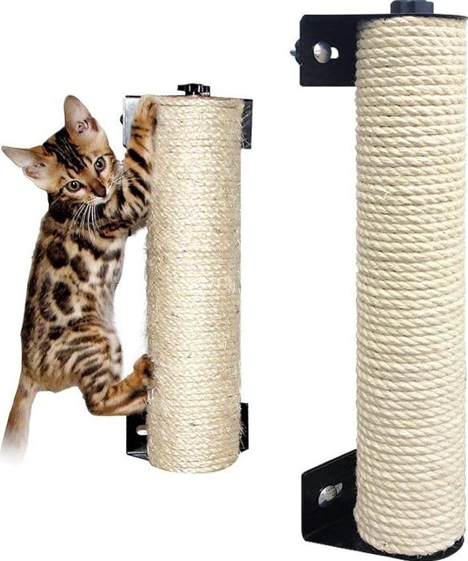 Interactive vertical cat scratcher roller for door frames. Durable sisal protects walls & furniture.