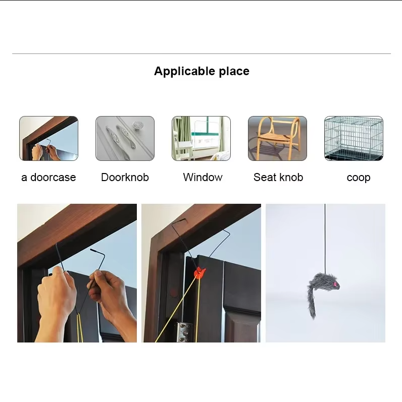 Engaging cat toy with a jumping mouse that hangs on a door for active playtime & exercise.
