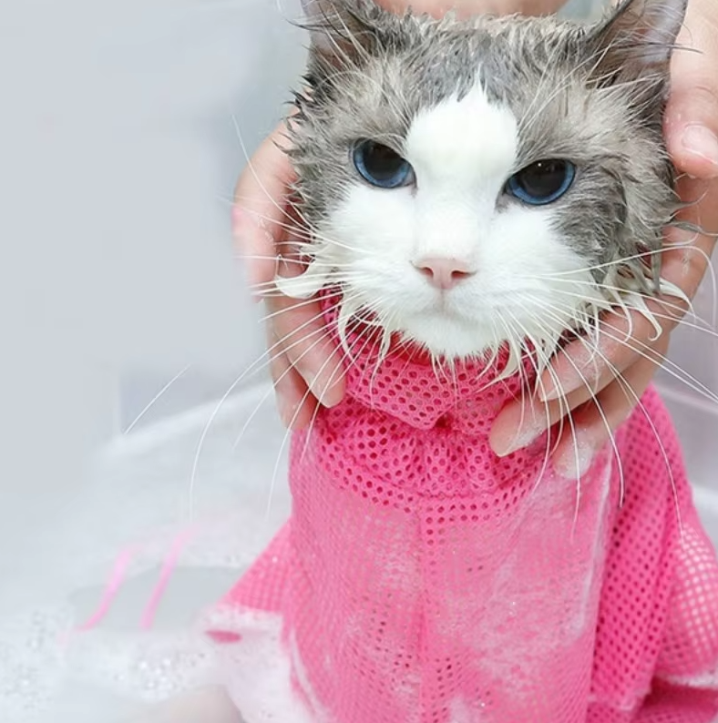 Stress-free cat grooming bag for bathing & nail trimming. A must-have pet care accessory for calm feline grooming.