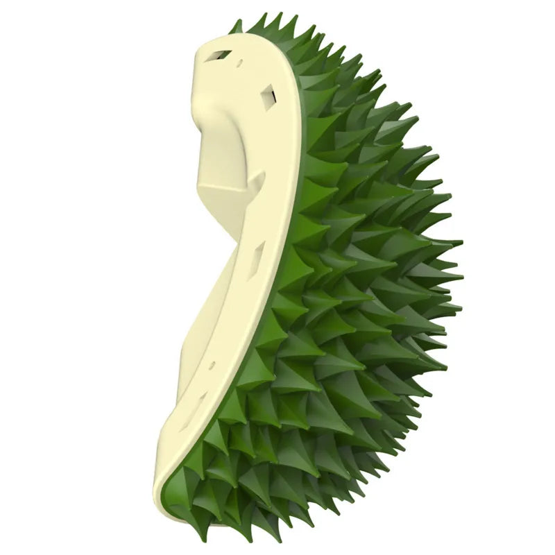 Green cat grooming brush with a soft bionic design for gentle detangling and anti-hairball care.