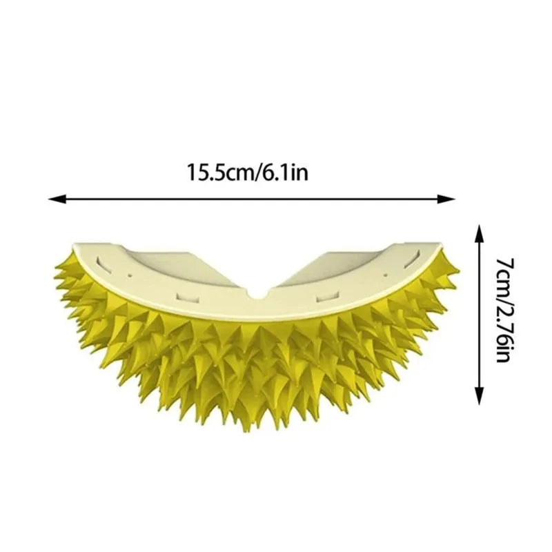 Yellow cat grooming brush, a soft pet brush for gentle detangling, deshedding & feline coat health.