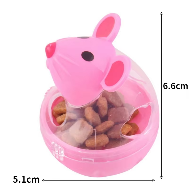 Interactive cat food dispenser mouse toy for indoor cats, providing mental stimulation & boredom relief.