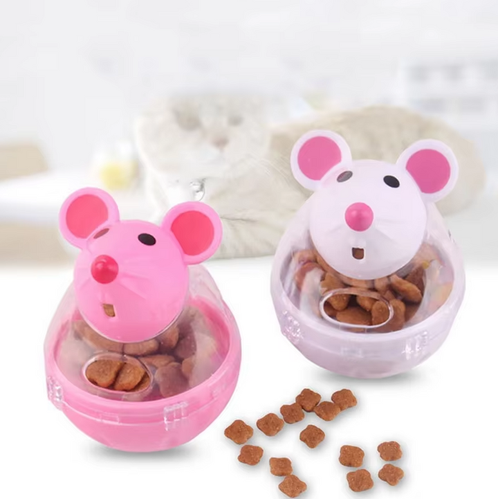 Enriching cat treat dispenser mouse toy, promoting active play, mental stimulation & healthy eating.