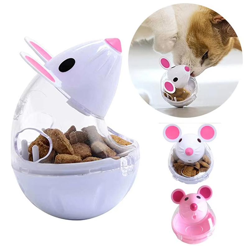 Interactive cat toy mouse, a food dispenser for indoor cats' exercise, play & boredom relief.