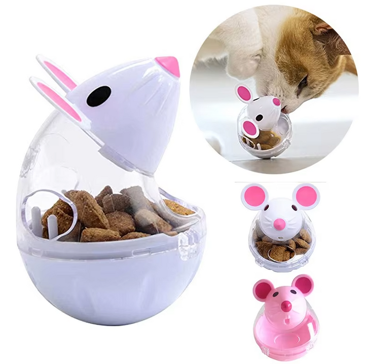 Interactive cat toy mouse, a food dispenser for indoor cats' exercise, play & boredom relief.