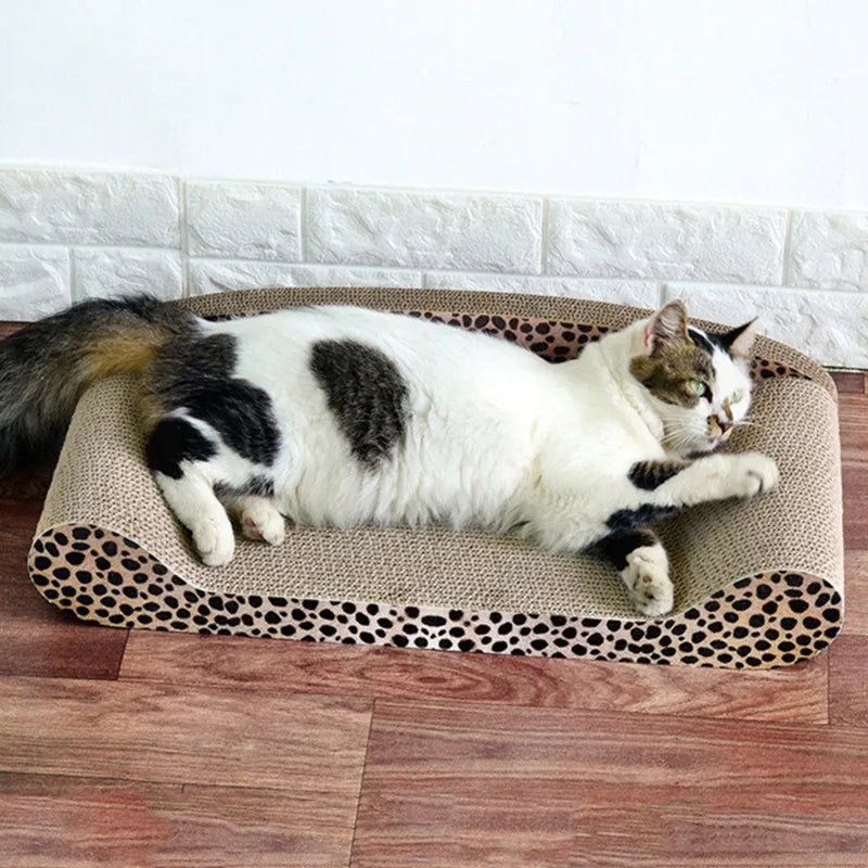 Cat Leopard Scratching Mat & Lounger, stylish pet accessory protecting furniture from scratches.