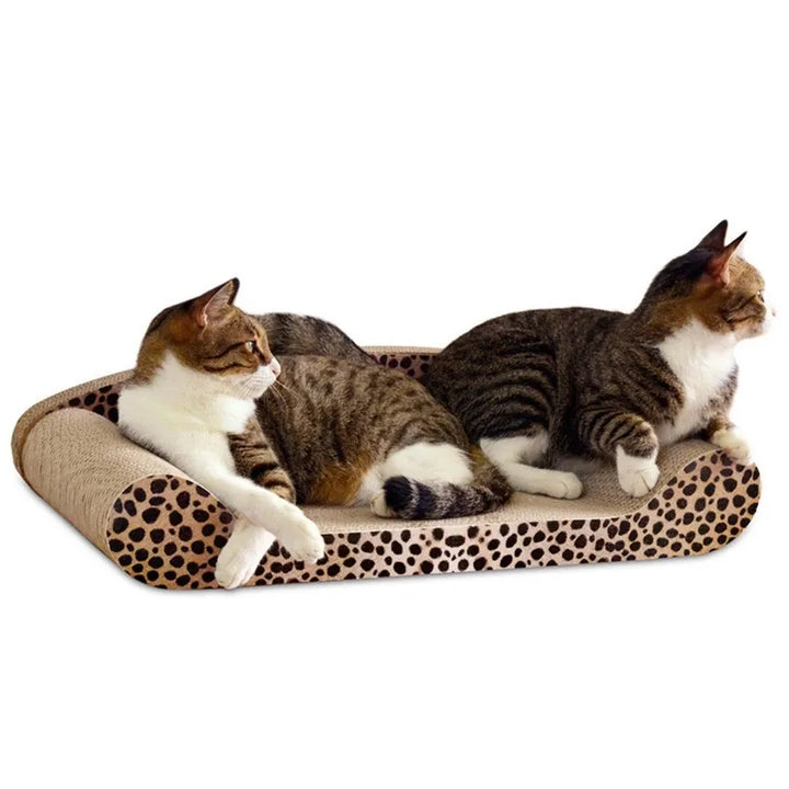 Soft cat lounger and scratching mat with a fun leopard print, an essential pet accessory for comfort.
