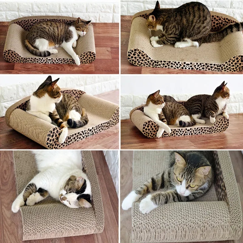 Leopard print cat bed & scratch pad, ideal for a cat's comfort and to save your furniture.