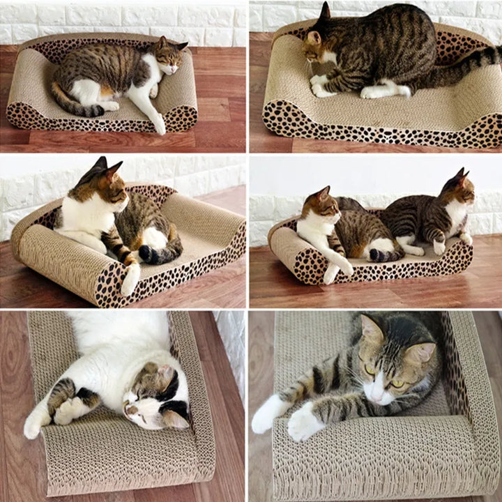 Leopard print cat bed & scratch pad, ideal for a cat's comfort and to save your furniture.