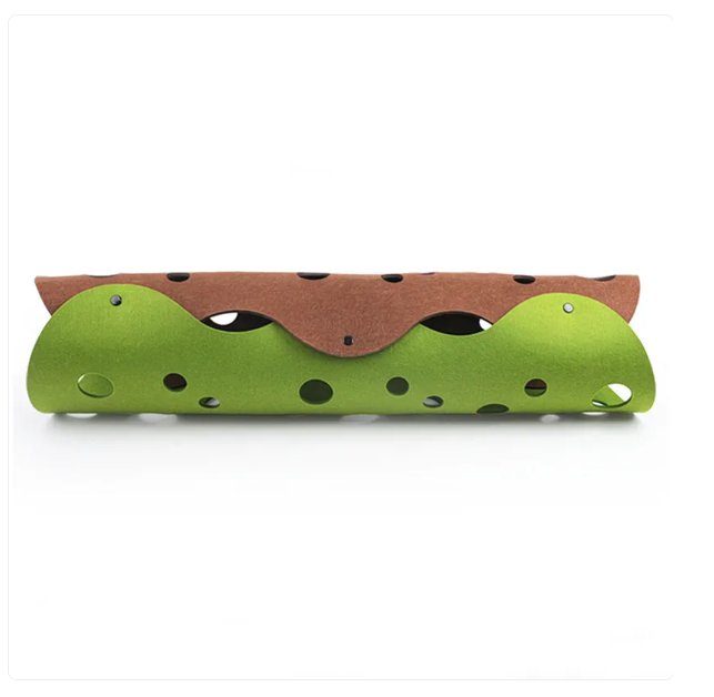 Durable felt cat play tunnel, featuring peek-a-boo holes for endless feline entertainment.