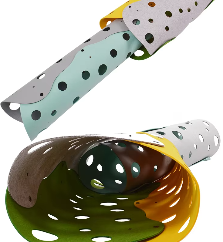 Interactive cat toy: felt play tunnel with peek-a-boo holes, ideal for hide-and-seek.