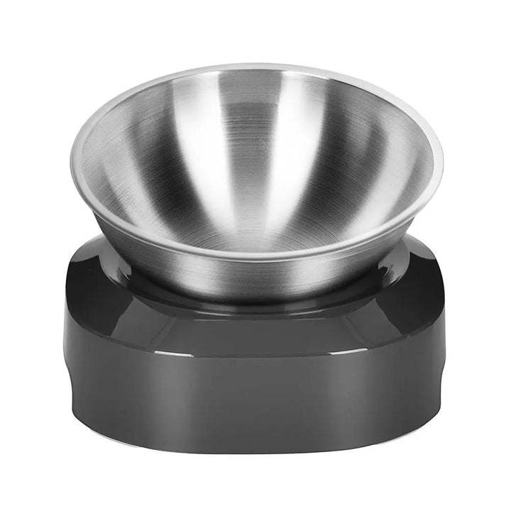 No-spill double stainless steel cat food & water bowls on an elevated stand, essential pet supplies.