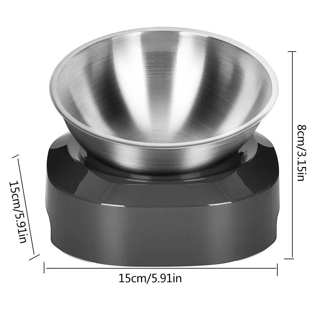 Modern double stainless steel cat food and water bowl set with a comfortable raised stand.