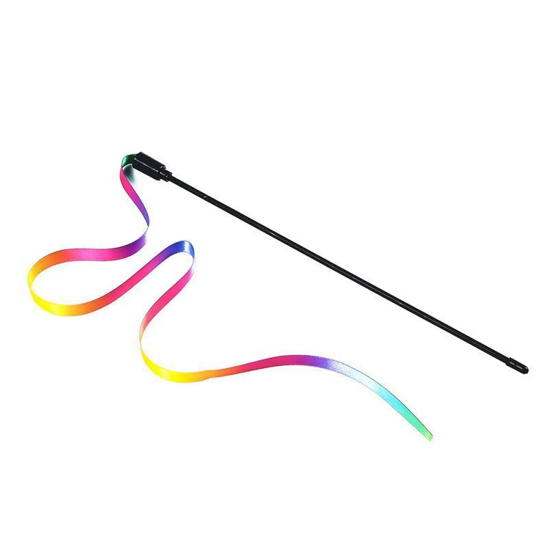 Durable Cat's Rainbow Wand feather toy for active play, an engaging pet supply for indoor cats.