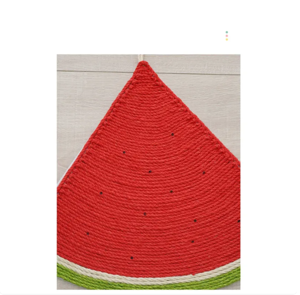 Durable watermelon cat scratcher mat for healthy claws, a fun pet toy & furniture protector.